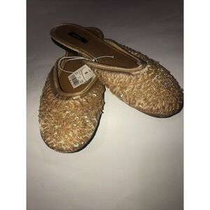 Xhiliration Y2K Fairy Core Satin Beaded Sequin Gold Tan Mule Slippers Shoe 6 NWT